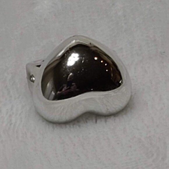 Vintage Puffy Chunky Heart Ring Silver Plastic Toy Jewelry - Picture 3 of 8